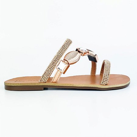 Rasteira Adorno de Pedras Rose Gold