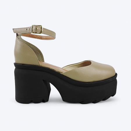 Sandália Meia Pata Bela Tratorada Em Couro Camel