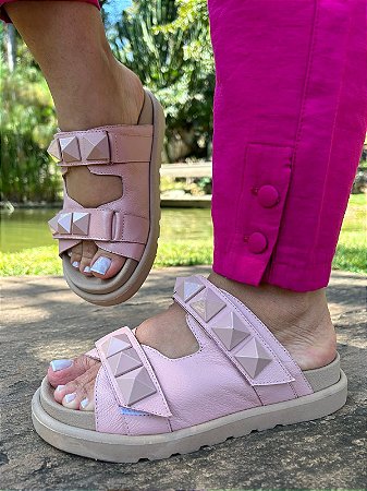 Papete Feminina Ajustável Em Velcro Com Detalhe Em Spike Rosa
