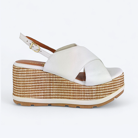 Sandália Plataforma Tiras Cruzadas Em X Couro Branco
