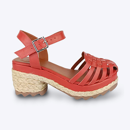 Sandália Bloquinho Aranha Julia Em Couro Vermelho