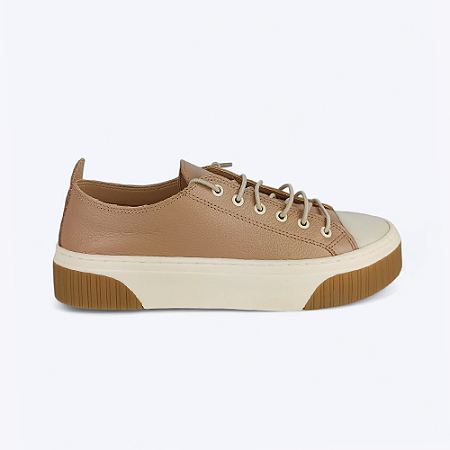 Tênis Babi Cadarço Em Elástico Couro Legítimo Nude