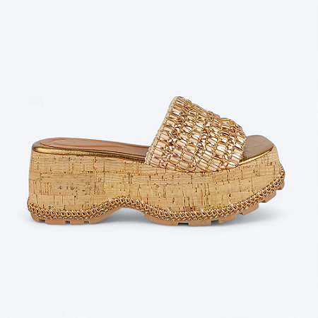 Tamanco Sabrina Tiras Bronze em Couro Bronze