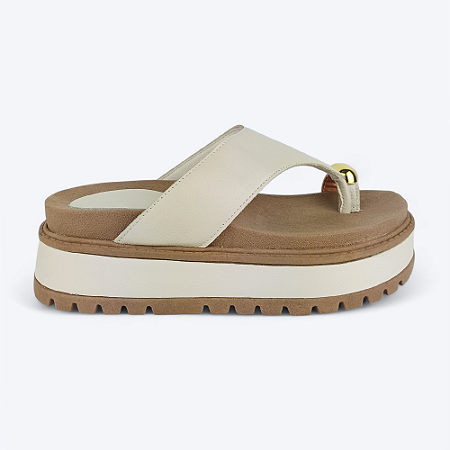 Tamanco de Dedo Flatform Lud em Couro Off White