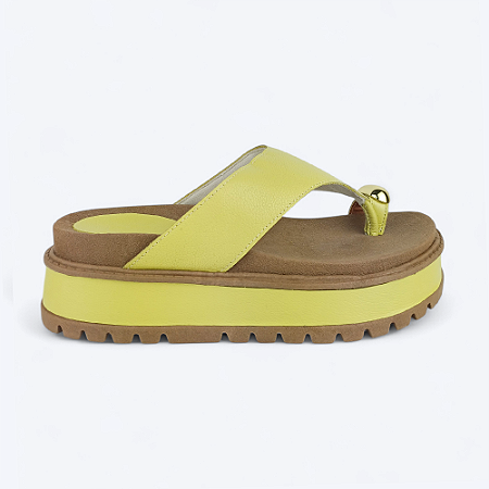 Tamanco de Dedo Flatform Lud em Couro Amarelo