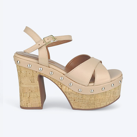 Sandália Meia Pata Patrícia Em Couro Nude Detalhe Tarraxa