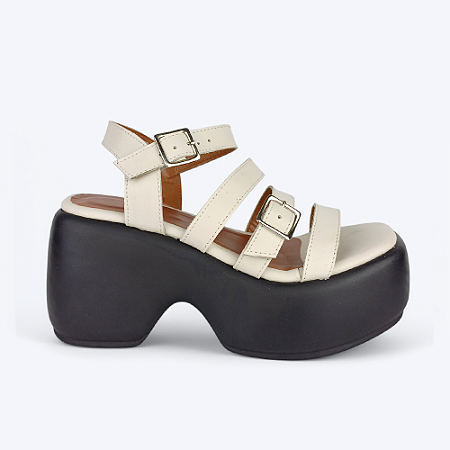 Sandália Salto Plataforma Bianca em Couro Off White