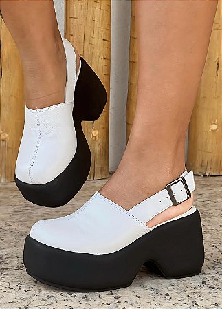 Sandália Plataforma Espadrille Gaby em Couro Branco