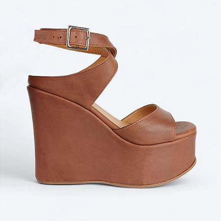 Sandália Anabela Maitê em Couro Café