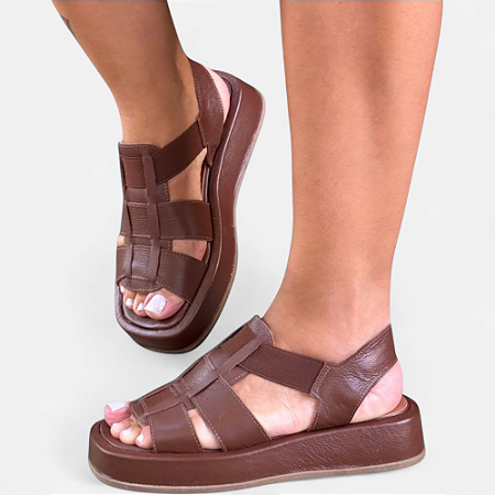 Sandália Feminina Papete Urban Comfort em Couro Café