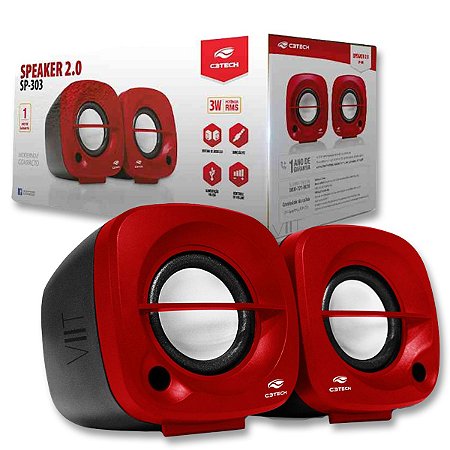 Caixa De Som Portátil Usb P2 Vermelha - Sp303 Speaker 2.0 C3Tech