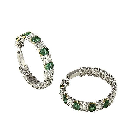 Brinco Argola-Esmeralda  c/ Diamantes   -  cod AFZV53BBU
