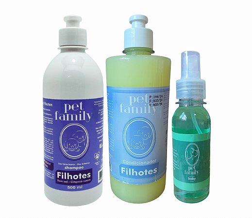 FILHOTES E PELES SENSÍVEIS - Shampoo + Creme Condicionador + Colônia Baby Pet Family