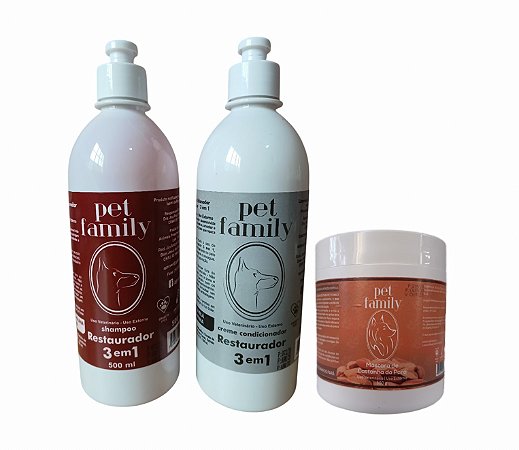 RESTAURADOR 3x1 - Shampoo e Creme Condicionador + Máscara Castanha do Pará Pet Family