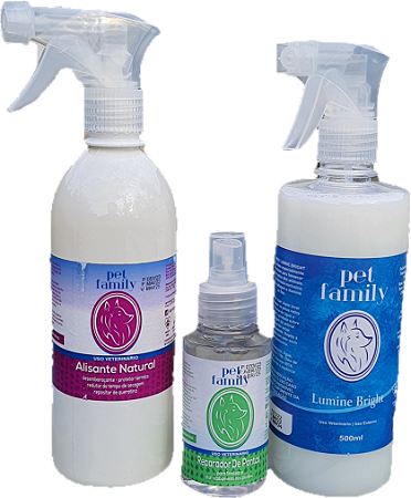 Alisante Desembaraçador + Finalizador + Doador de Brilho Abrilhantador de Pelos Pet Family - Kit Com 3 itens