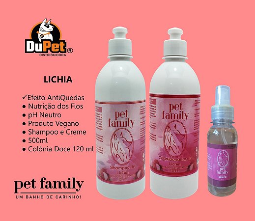 LICHIA - Shampoo + Condicionador Efeito AntiQuedas + Colônia Feminina 120 ml Pet Family