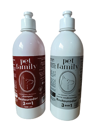 RESTAURADOR 3X1 - Shampoo + Creme Condicionador Pet Family 500 ml