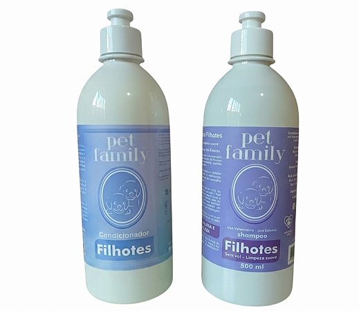 FILHOTES E PELES SENSÍVEIS - Shampoo + Creme Condicionador Efeito Calmante Pet Family 500ml