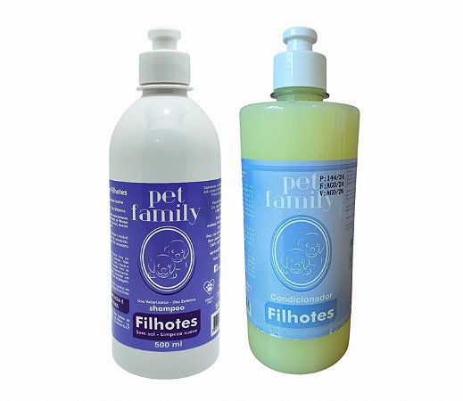 FILHOTES E PELES SENSÍVEIS - Shampoo + Creme Condicionador Efeito Calmante Pet Family 500ml
