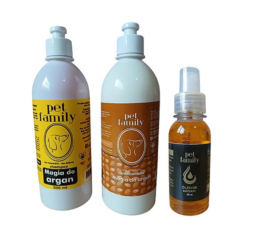 MAGIA DO ARGAN - Shampoo + Condicionador + Óleo Hidratação Pet Family