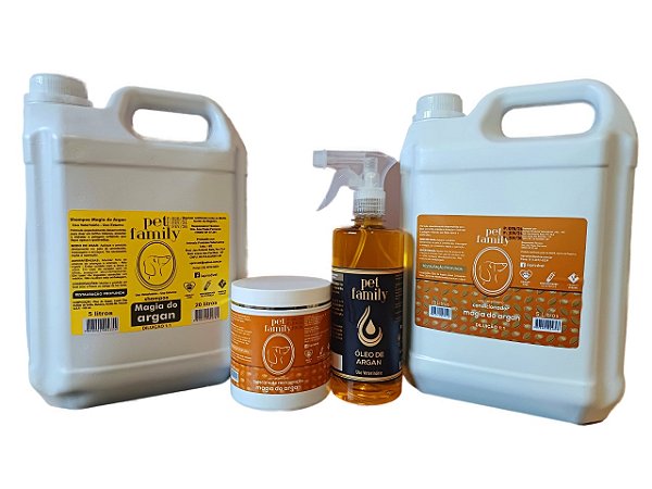 MAGIA DO ARGAN - Shampoo + Condicionador + Máscara + Óleo Hidratação Pet Family