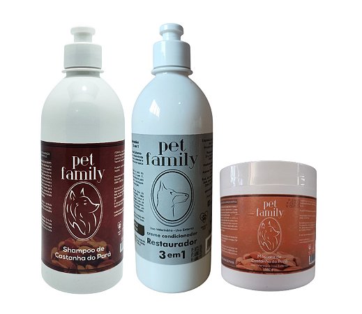CASTANHA DO PARÁ - Shampoo + Creme Condicionador + Máscara de Hidratação Pet Family