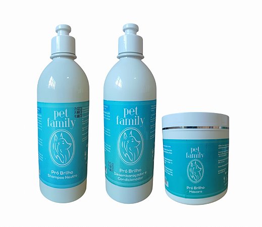 PRÓ BRILHO - Shampoo e Creme Condicionador Desembaraçador + Hidratação Pet Family