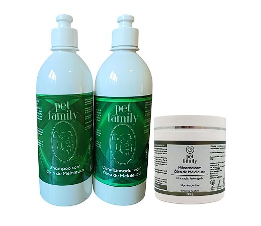 Kit Melaleuca Shampoo + Condicionador + Máscara Hidratação Prolongada Pet Family - 3 ítens