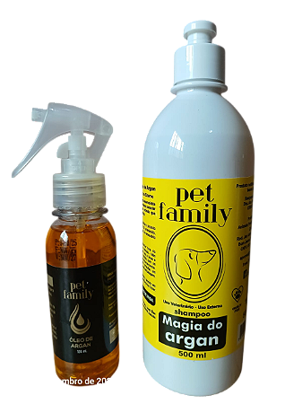 Kit Magia do Argan Pet Family – Shampoo + Óleo Finalizador (Restauração e Brilho)