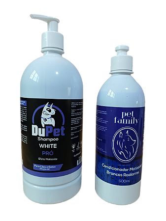 DuPet WHITE PRO Shampoo Pet 1 L + Condicionador Branqueador Matizante 500ml