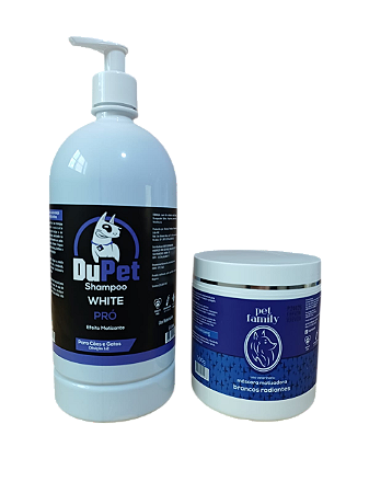 DuPet WHITE PRO Shampoo Pet 1 Litro + Máscara Branqueador & Matizante 500g