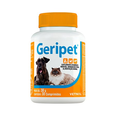 GERIPET - Suplemento Mineral Para Pet/Cão/Gato - Vetnil 30 Comprimidos