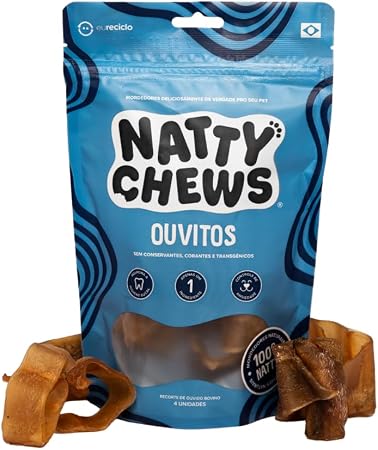 Ouvitos Natty Chews - 4 Un Ouvido Bovino Petisco Pet Natural
