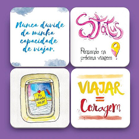 Kit 4 Porta Copos - Frases de Viagem