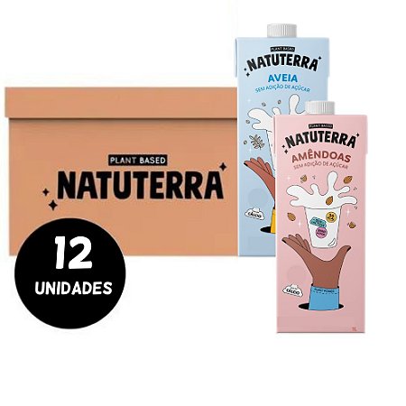 Combo Leite Vegetal  Natuterra 1L -  6 un. Amêndoas + 6 un. Aveia