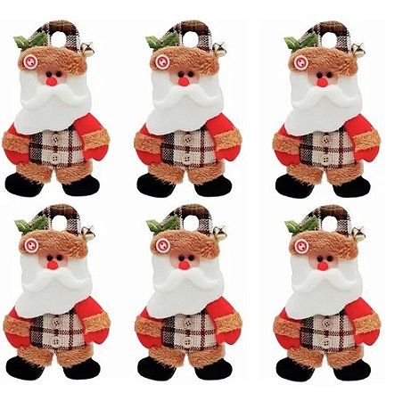Kit 6 Boneco Papai Noel Pendente Tecido Guizo Enfeite Natalino - Master Christmas