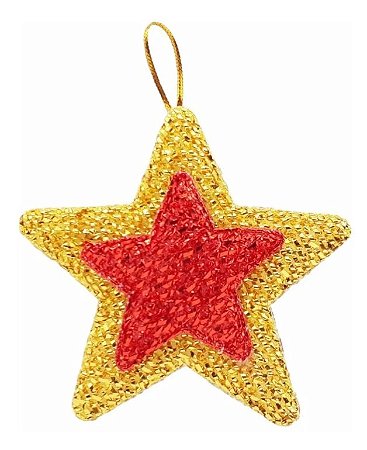 Kit 4 Estrelas Brilhante Pendente Colorida 9,5cm Para Árvore Natal