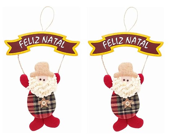 Kit 2 Enfeites De Porta Pendente Placa Papai Noel Em Tecido Natal