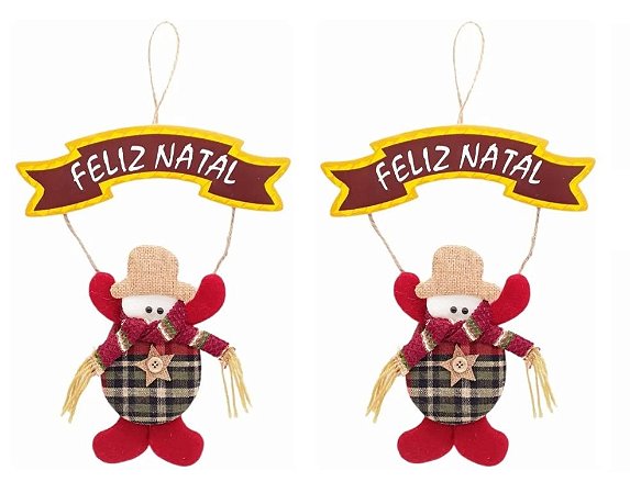 Kit 2 Enfeites De Porta Pendente Boneco De Neve Em Tecido Xadrez Natal