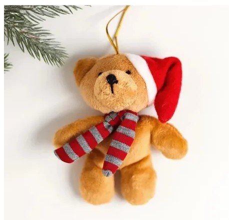 Urso Pelúcia Natalino Marrom Enfeite Pendente Para Árvore Natal 15 Cm