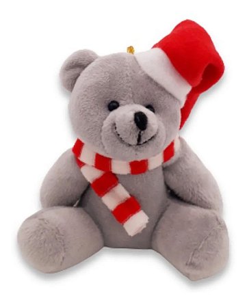 Urso Pelúcia Natalino Cinza Enfeite Pendente Para Árvore Natal 15 Cm