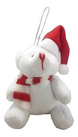 Urso Pelúcia Natalino Branco Enfeite Pendente Para Árvore Natal 15 Cm