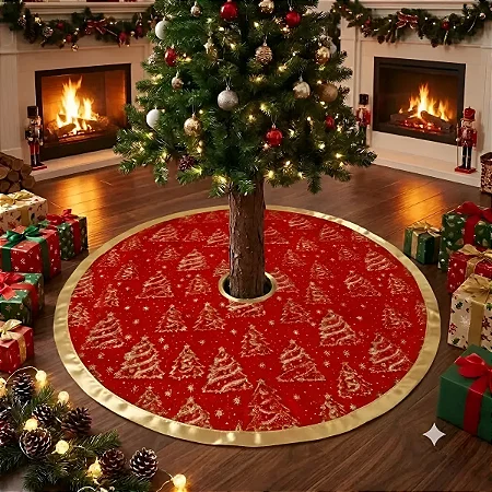 Saia Tapete Para Árvore De Natal Vermelha 40 Cm Poliéster Veludo Brilhosa Wincy Natal