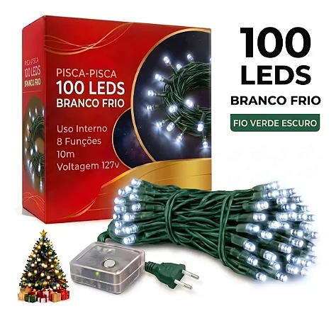 Pisca Pisca Branco Cordão 200 Lâmpadas 127v Led 8 Funções 15m