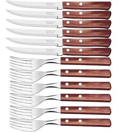 Faqueiro Com 12 Peças Polywood Aço Inox Madeira Tramontina Qualidade