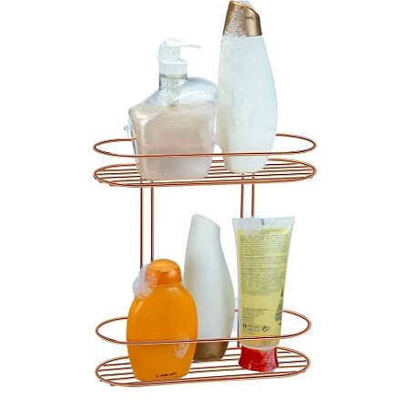 Suporte Prateleira Em Aço Duplo Porta Shampoo Arthi Rose Gold