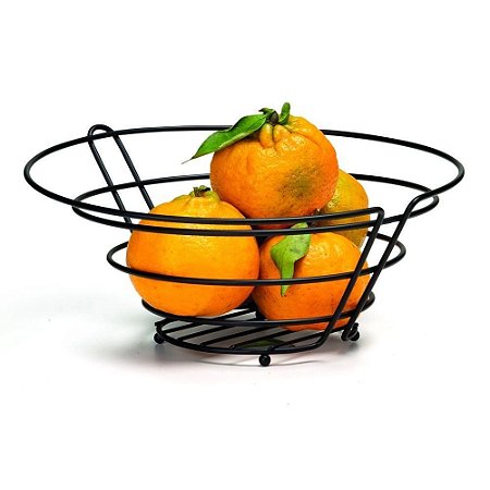 Fruteira De Mesa Cesta Aramada Metal Redonda Preta Black 31 Cm Arthi