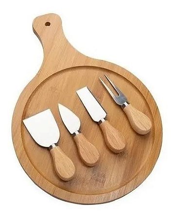 Conjunto Para Queijo Com 4 Talheres E Tabua Em Bambu Frios Casita Cozinha