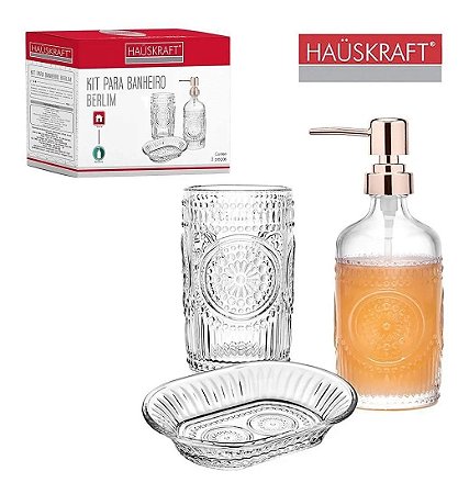 Kit Banheiro Sabonete Líquido Cor Rose Gold Berlim Hauskraft