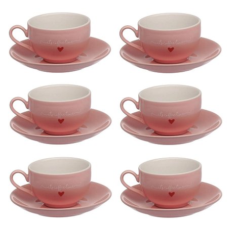 Jogo De Xícaras Para Chá Café Grande 160 Ml 12 Peças Fina Porcelana  Hauskraft Cor Vermelho - Maravilhas da China - Tem tudo o que você imagina